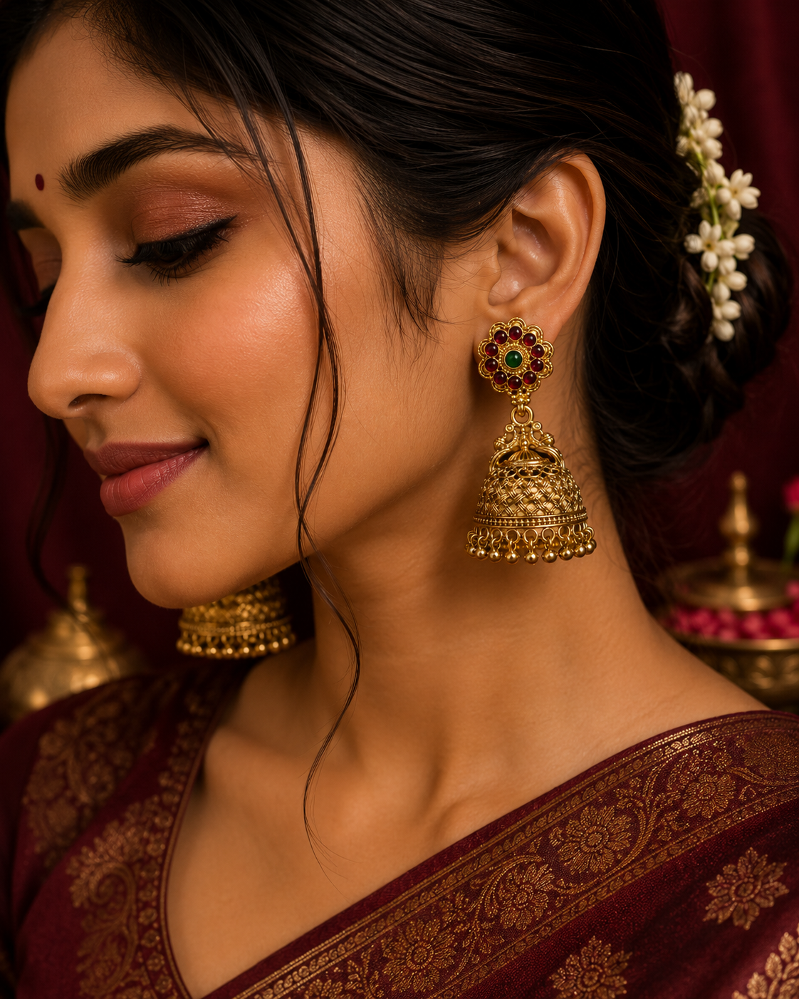 Traditional Weave Gold Jhumka Earrings