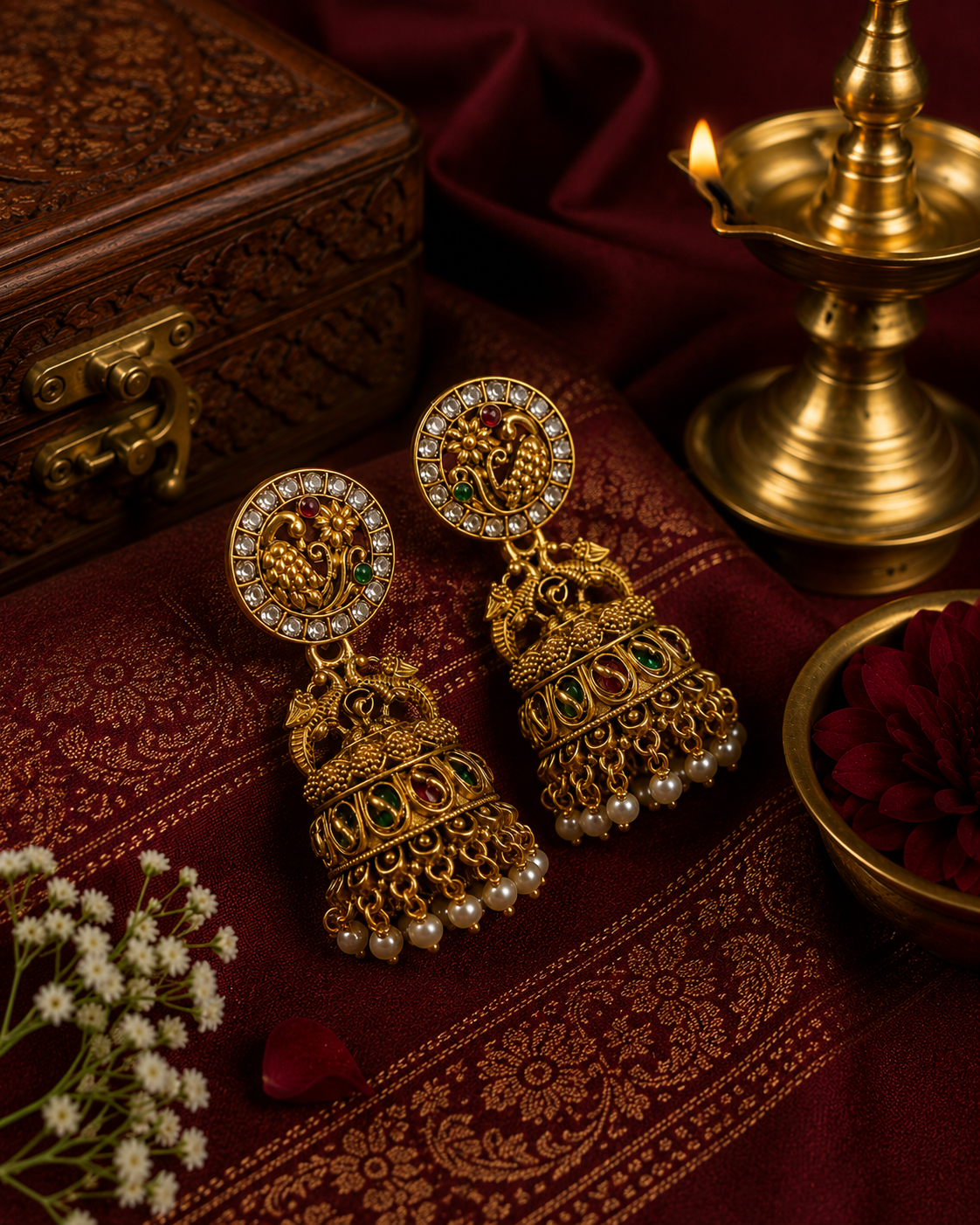 Traditional Temple Peacock Jhumka Earrings