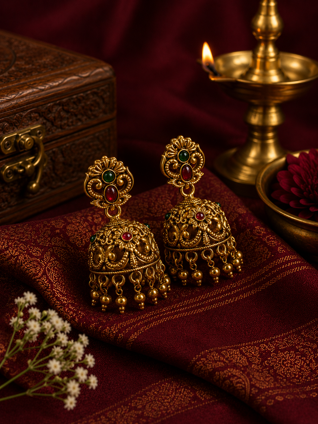Traditional Floral Motif Jhumka Earrings