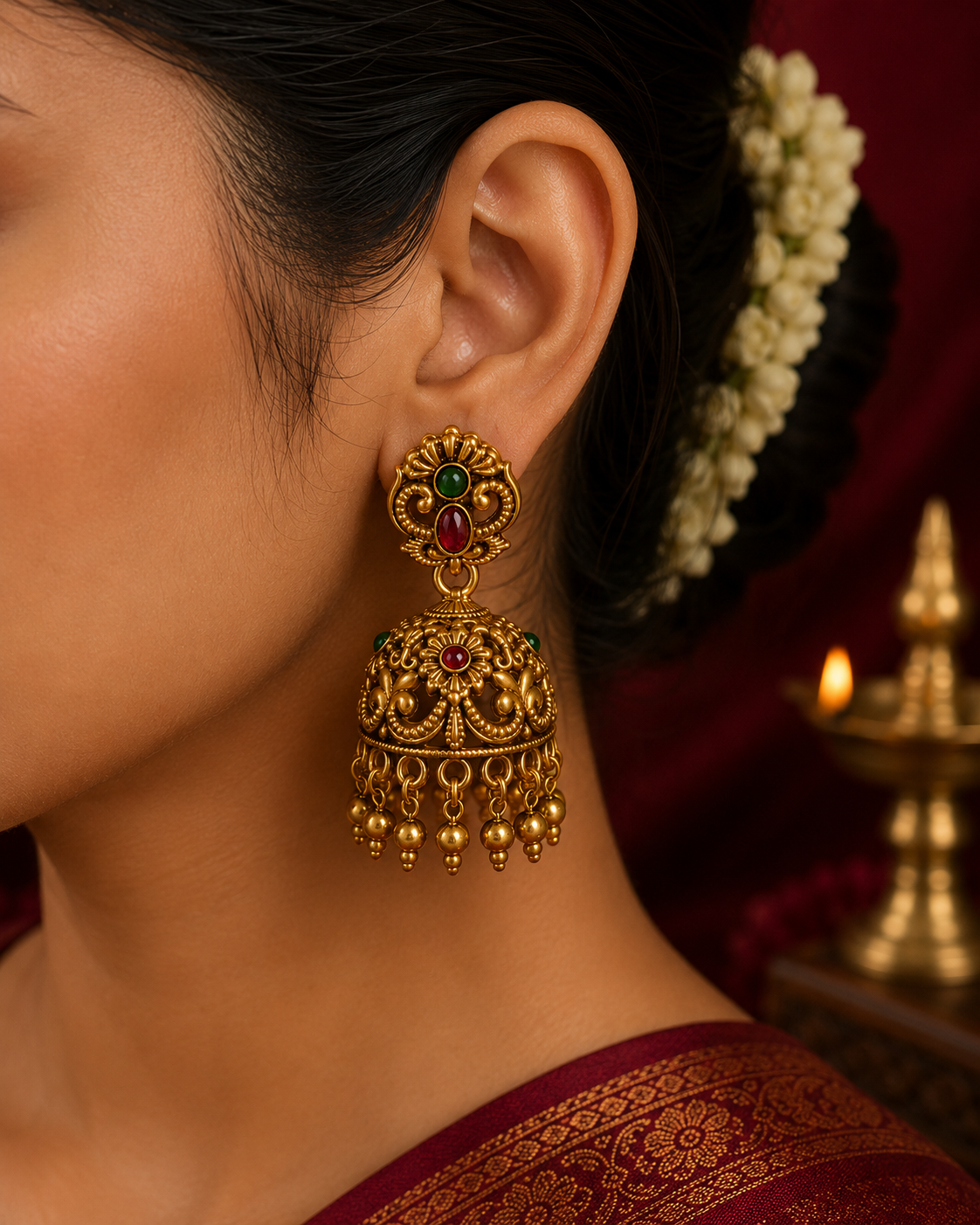 Traditional Floral Motif Jhumka Earrings