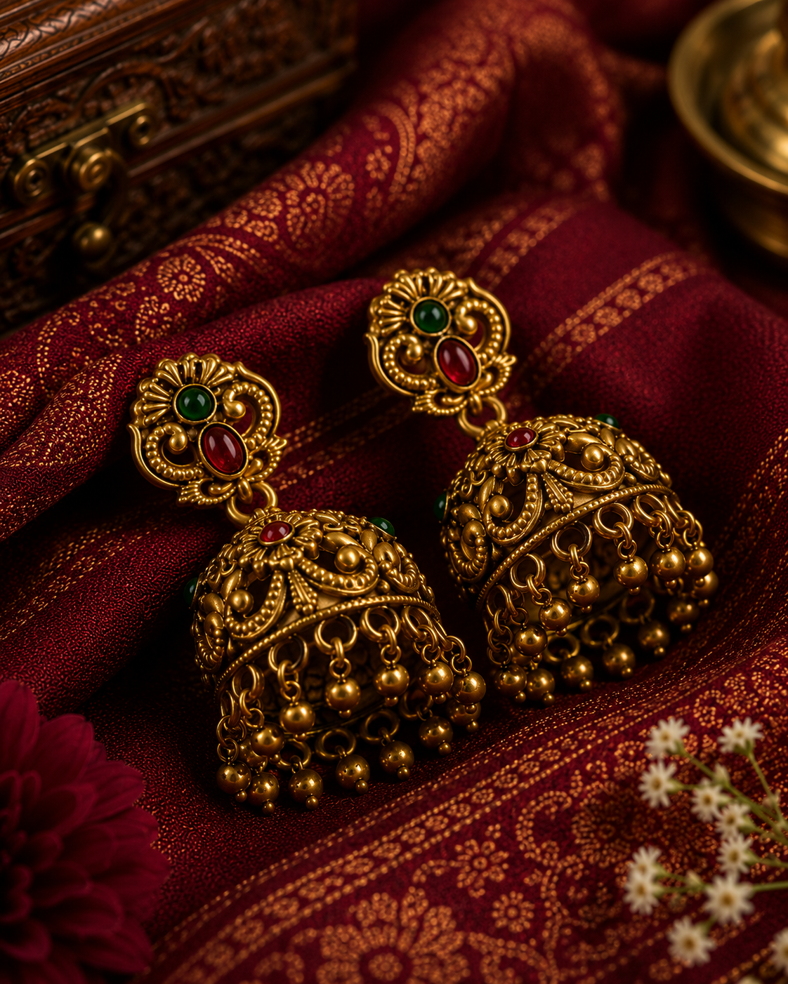 Traditional Floral Motif Jhumka Earrings
