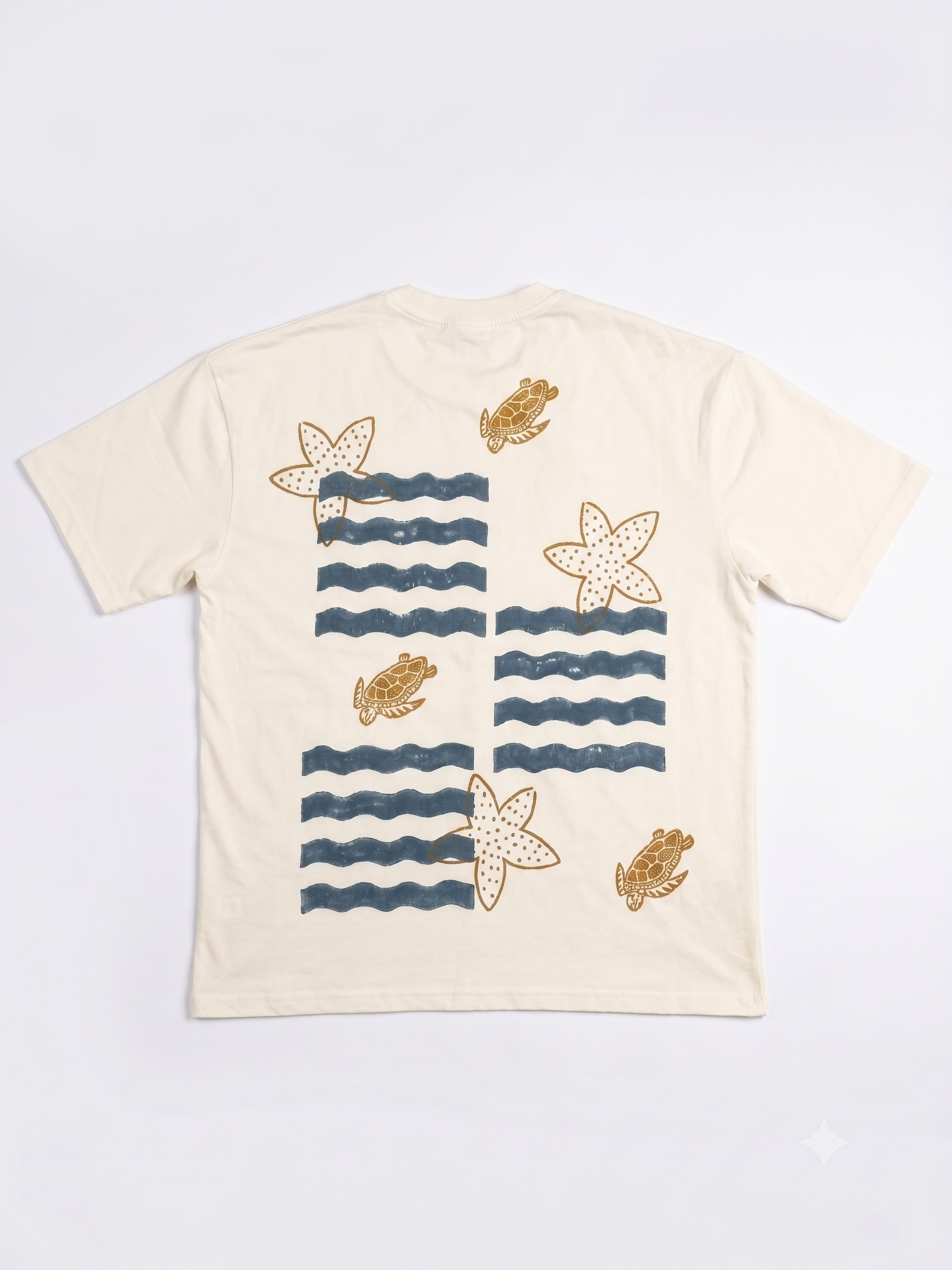 Beige Starfish hand block T-Shirt