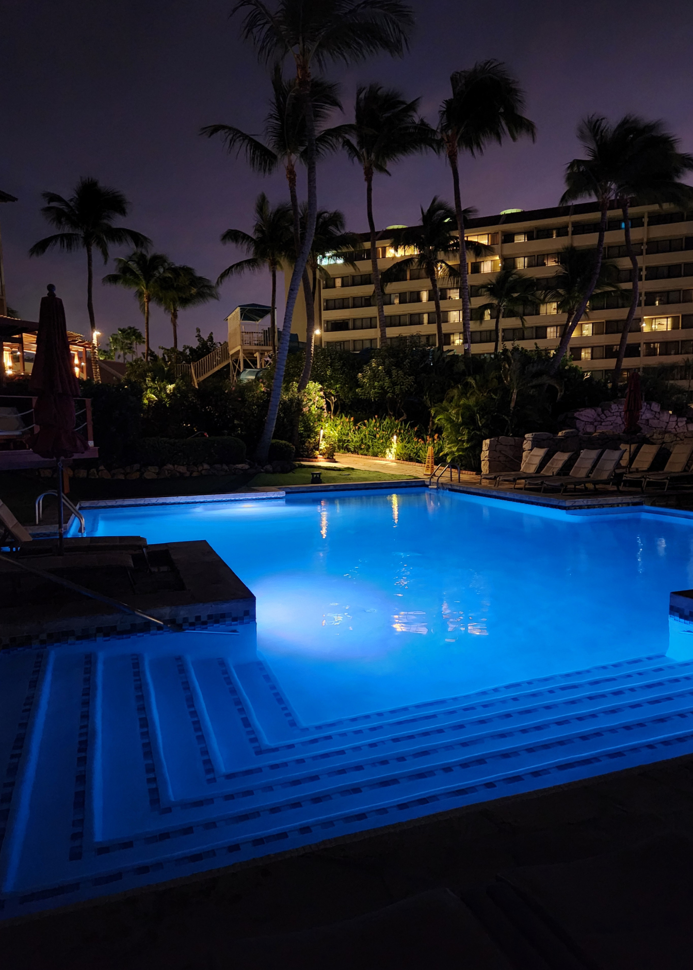 Tropical Resort Night Pool Wallpaper