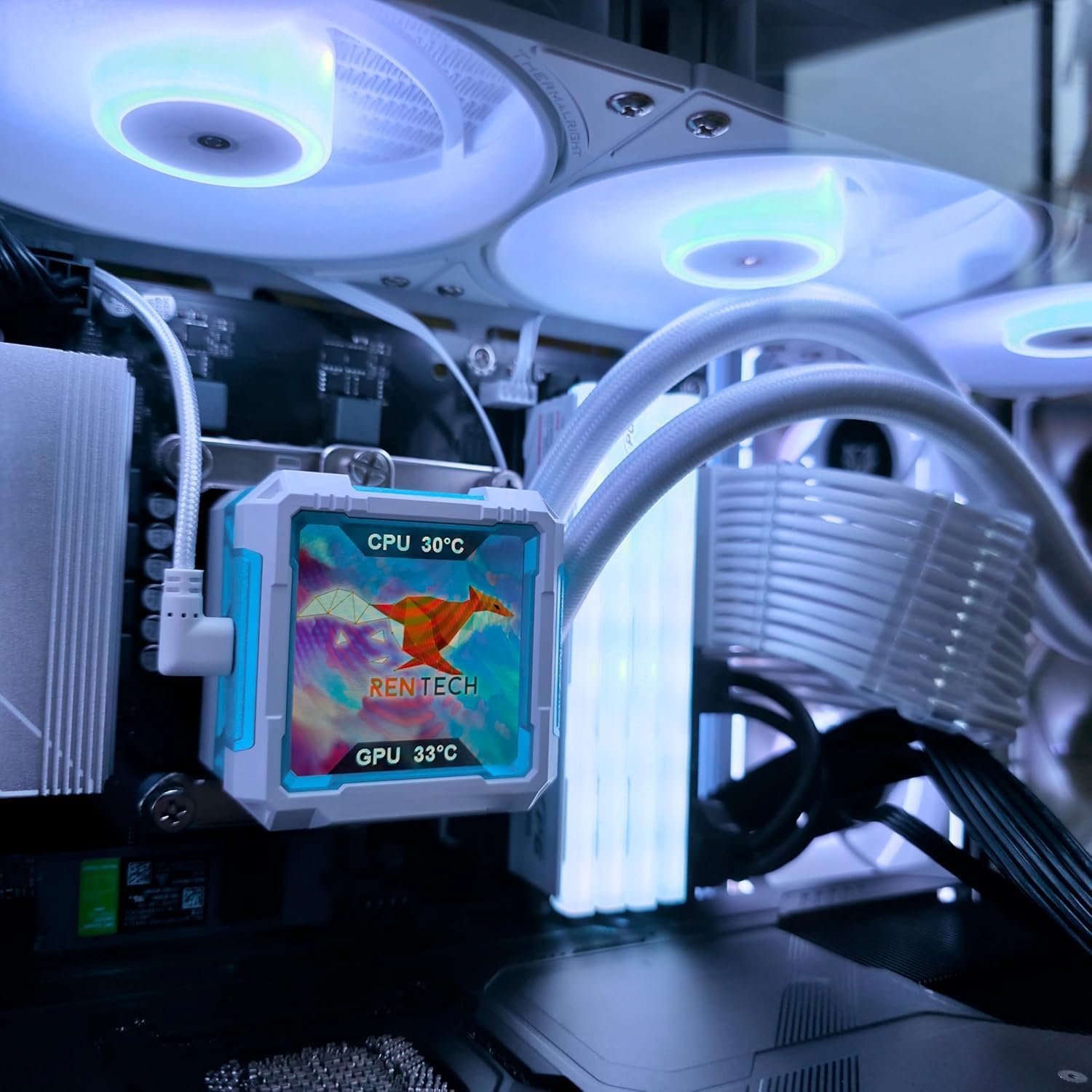 Ren-Tech Pc Gamer RTX 5060 Ti 8 GB Blanca Ryzen 7 5700 Enfriamiento Líquido 64gb RAM 1 TB NVME SSD