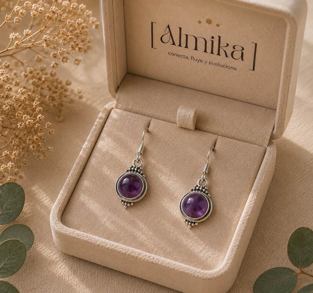 Aretes de Cuarzo Amatista Natural