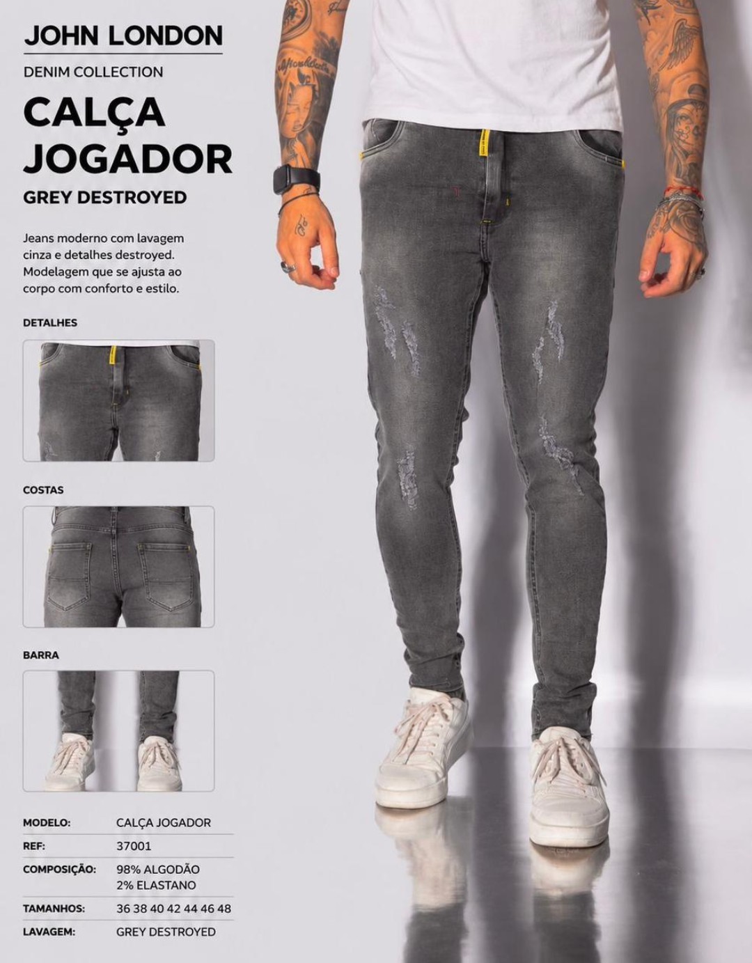Calça Jogador Grey Destroyed