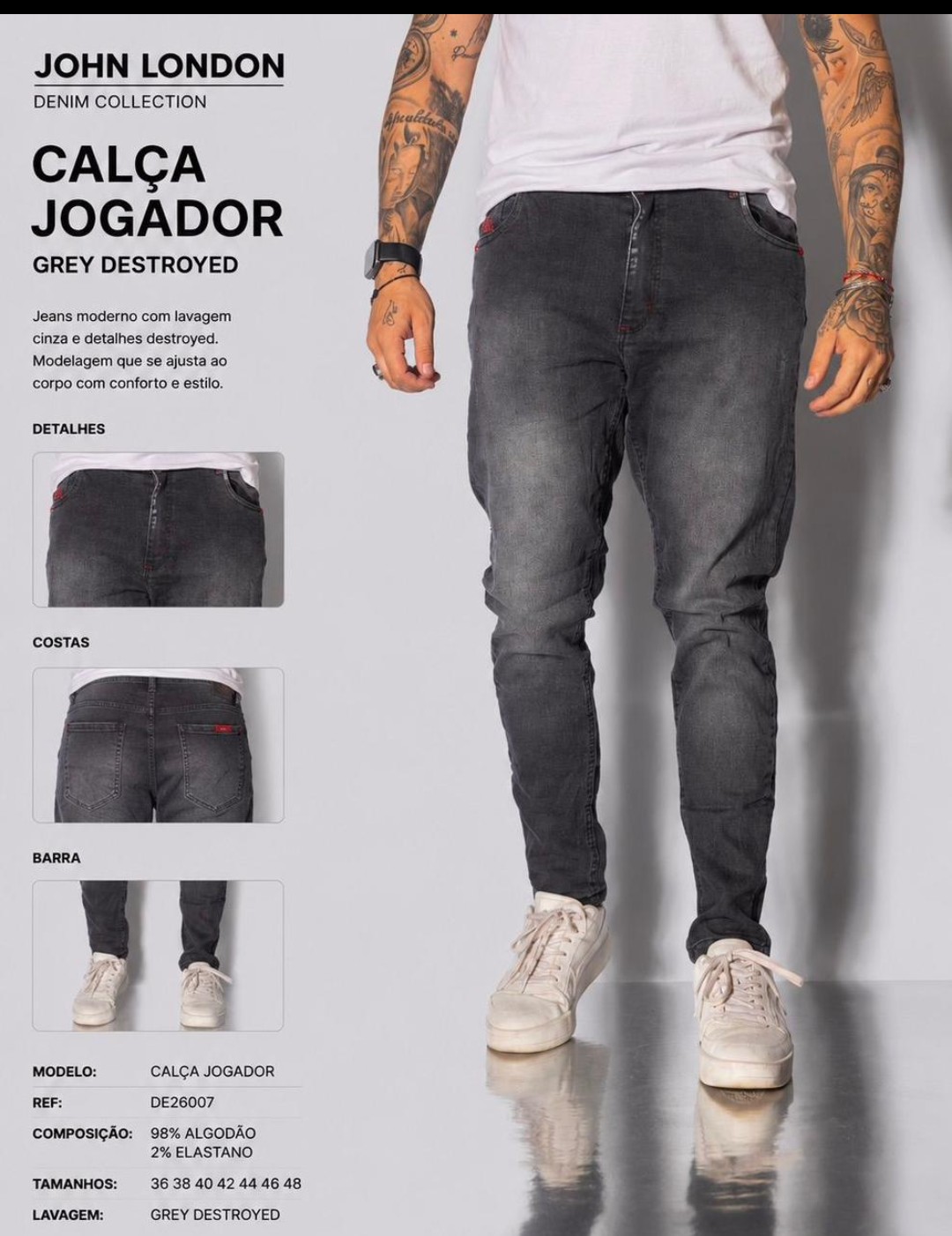 Calça Jogador Grey Destroyed