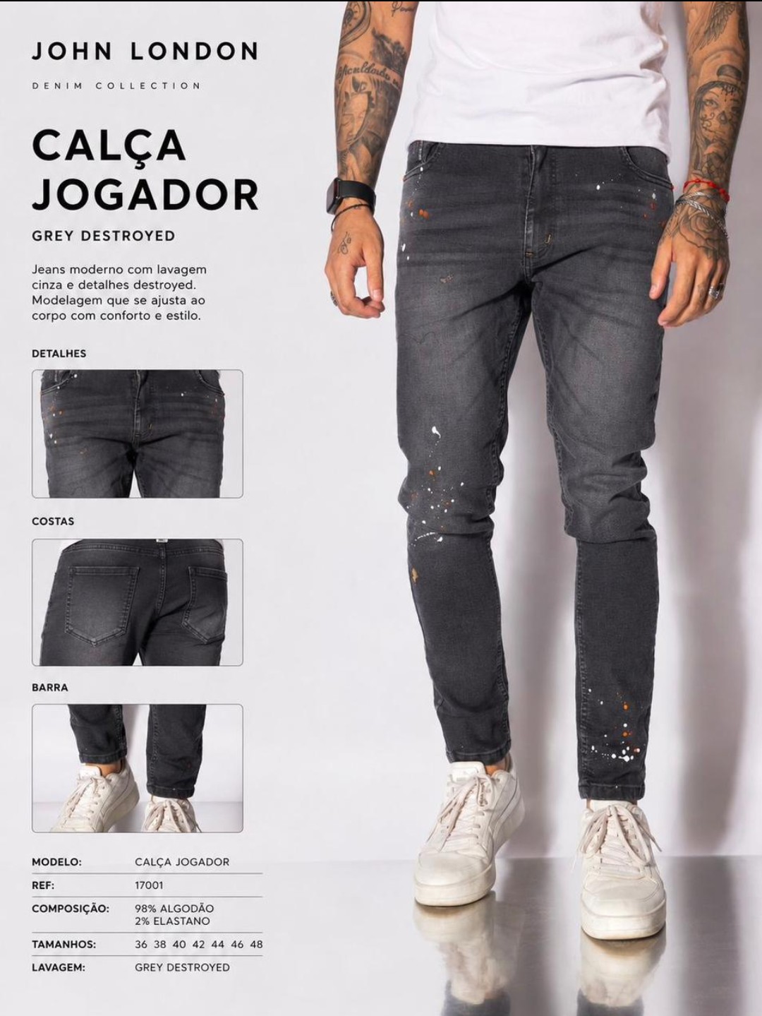 Calça Jogador Grey Destroyed