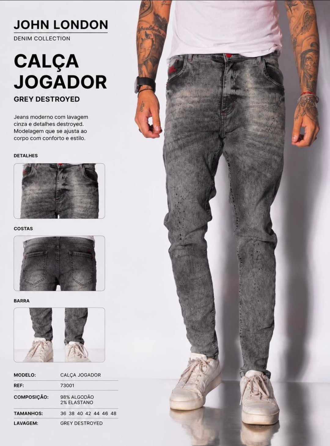 Calça Jogador Grey Destroyed