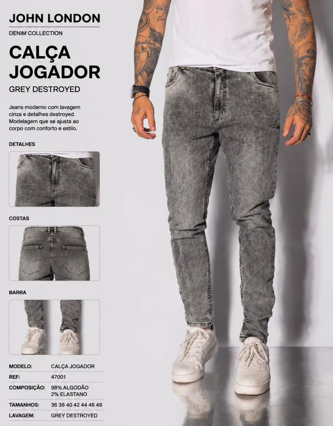 Calça Jogador Grey Destroyed