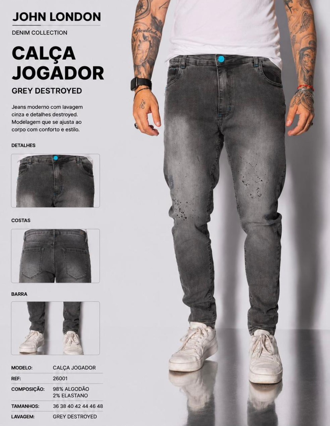 Calça Jogador Grey Destroyed