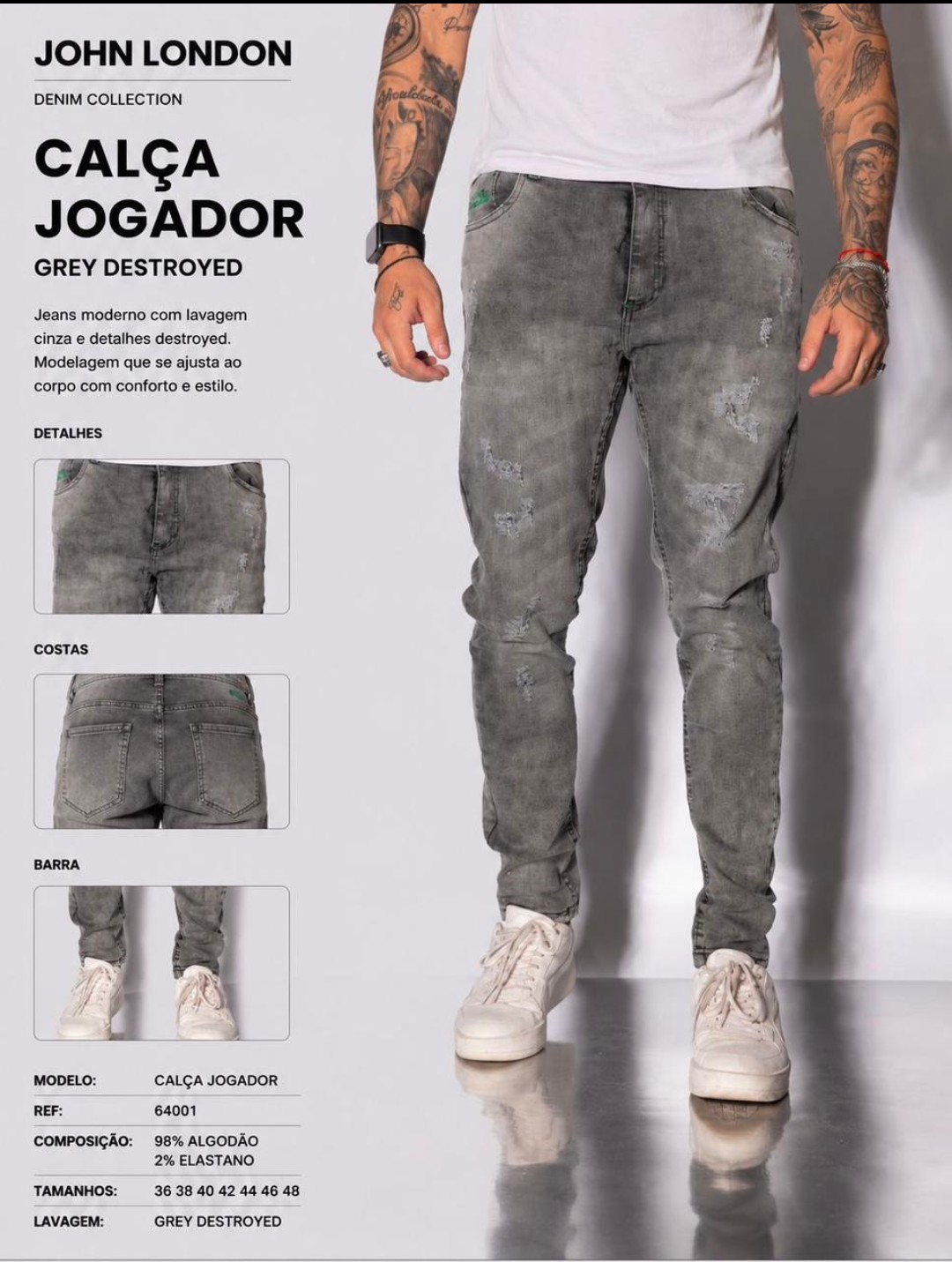 Calça Jogador Grey Destroyed