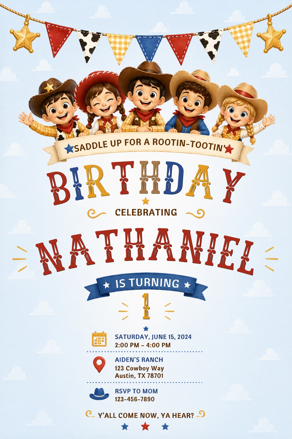 Free Cowboy Birthday Invitation Canva Template
