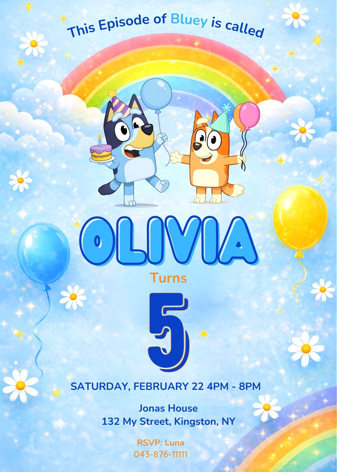 Free Bluey and Bingo Birthday Invitation Canva Template
