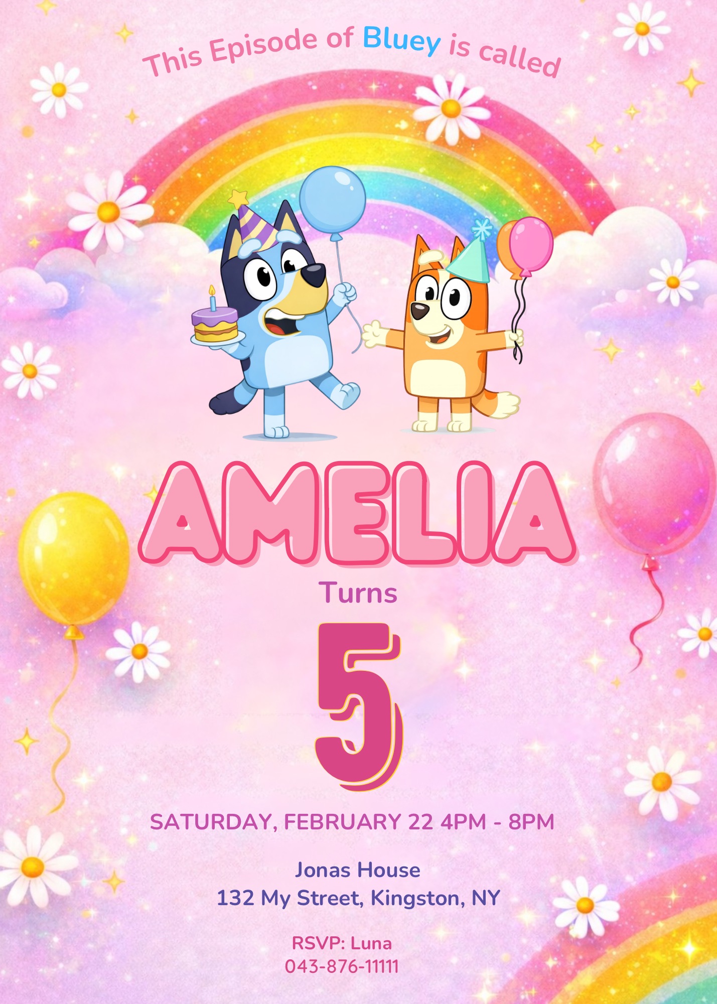 Free Pink Bluey and Bingo Birthday Invitation Canva Template