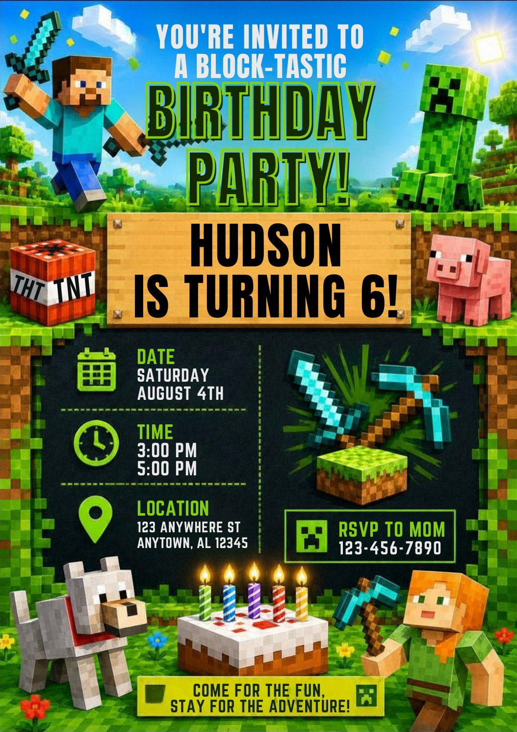 Free Minecraft Birthday Invitation Canva Template