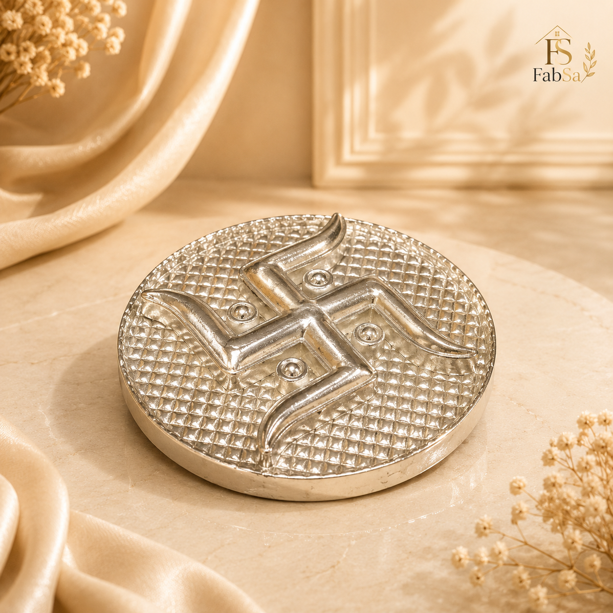 Silver-Plated Swastik Chowki