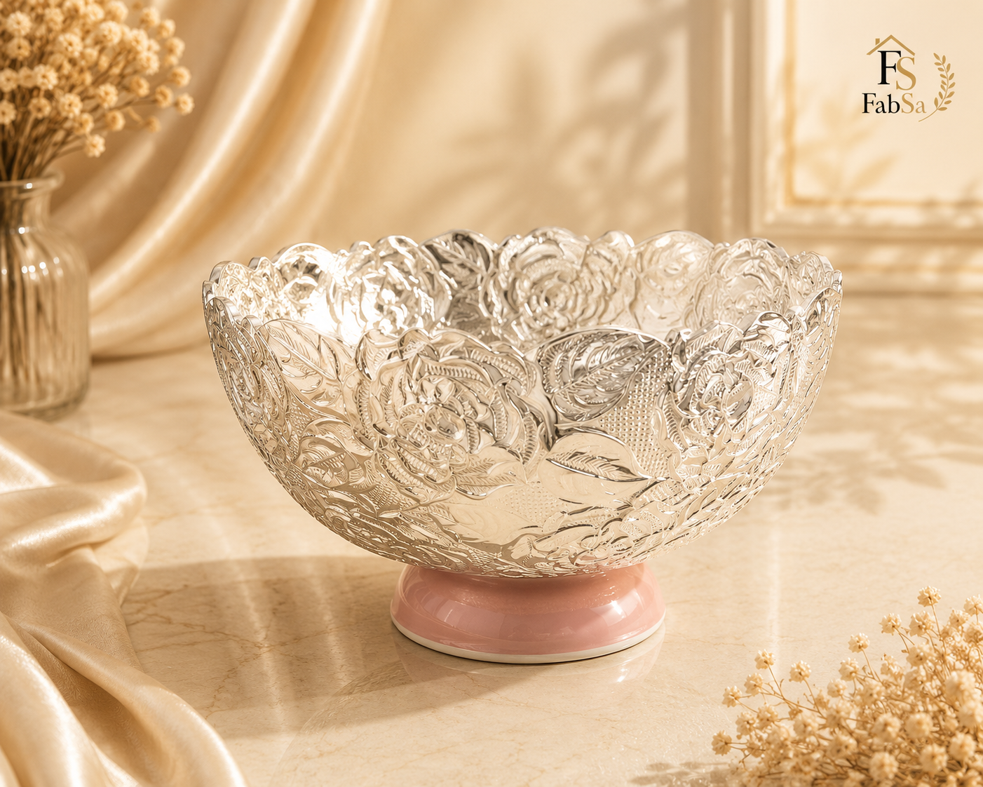Silver Plated Floral Embossed Bowl