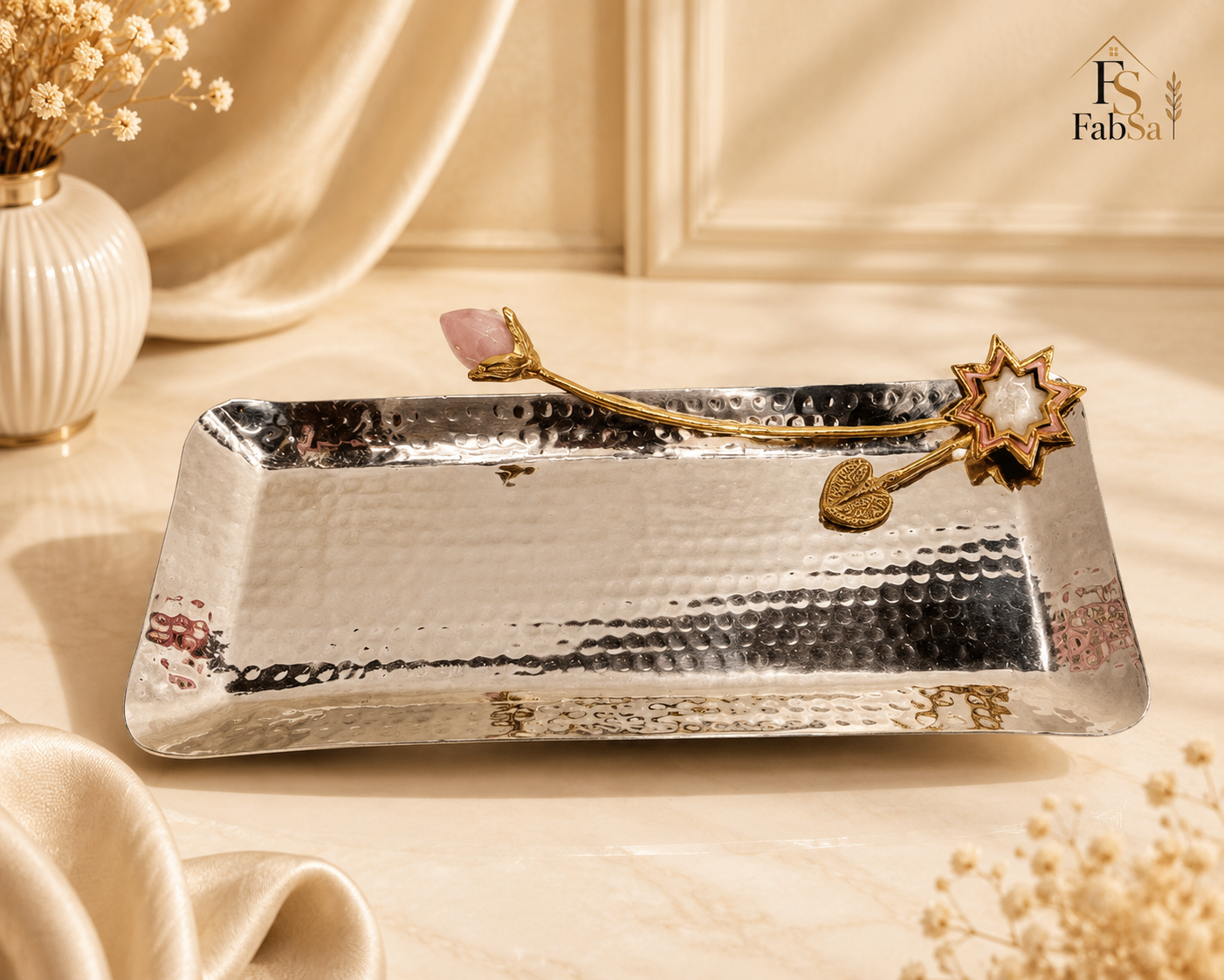 Hammered Metal Platter with Decorative Spoon
