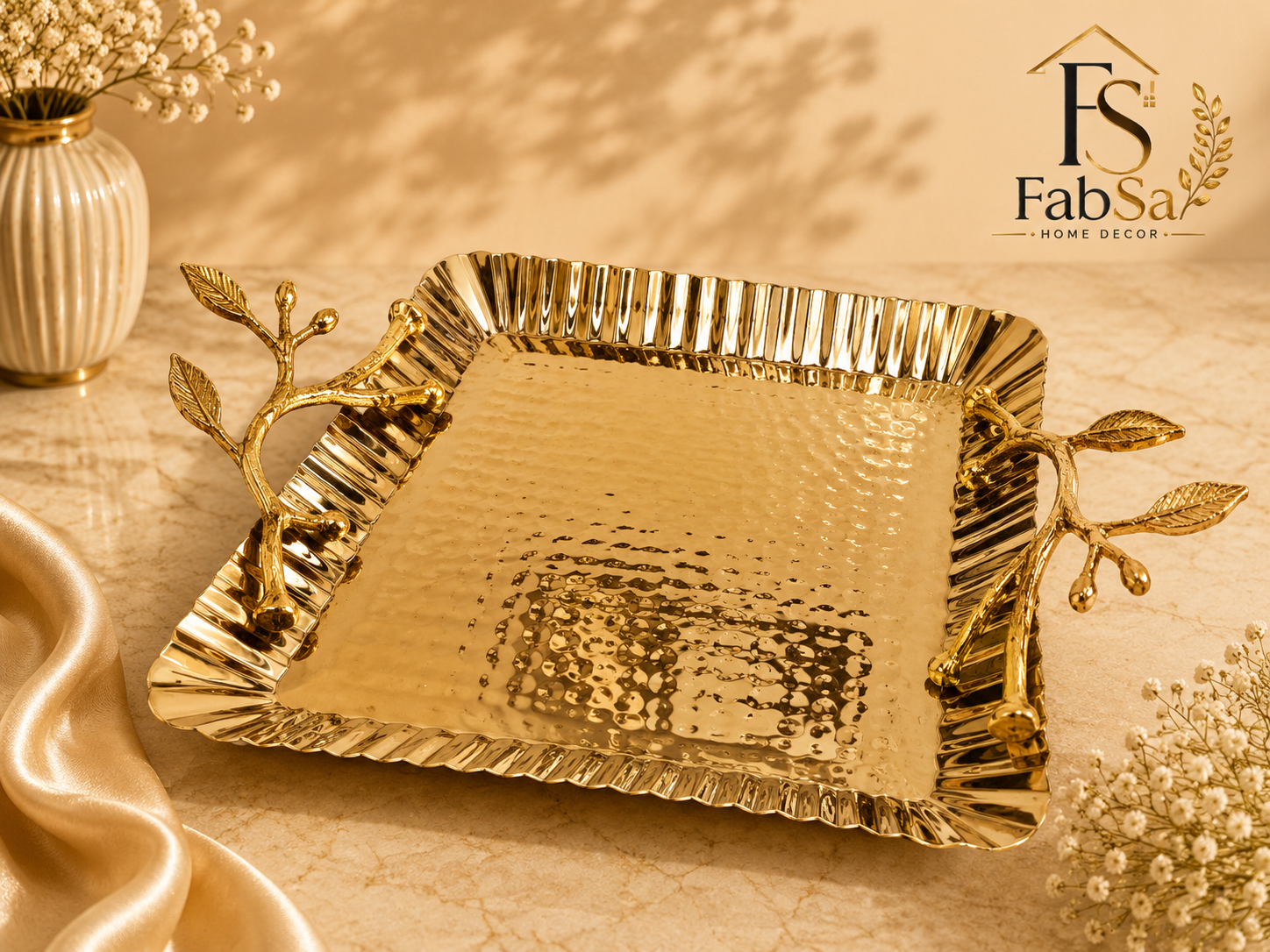Gold Hammered Metal Serving Tray