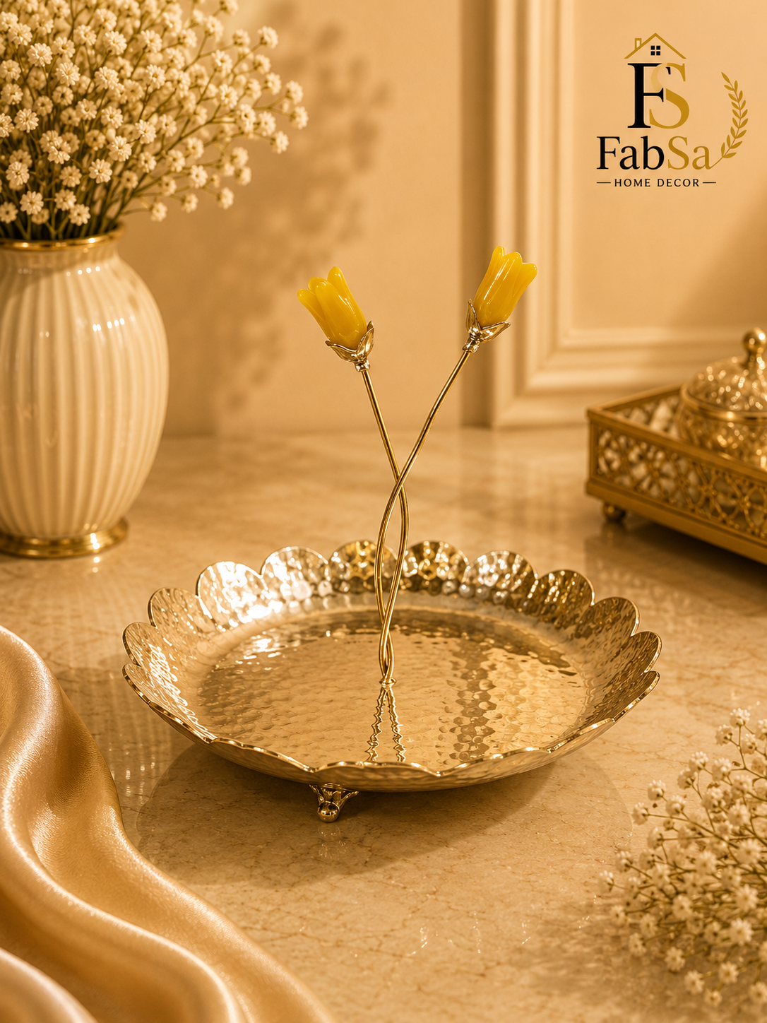 Gold Hammered Flower Platter