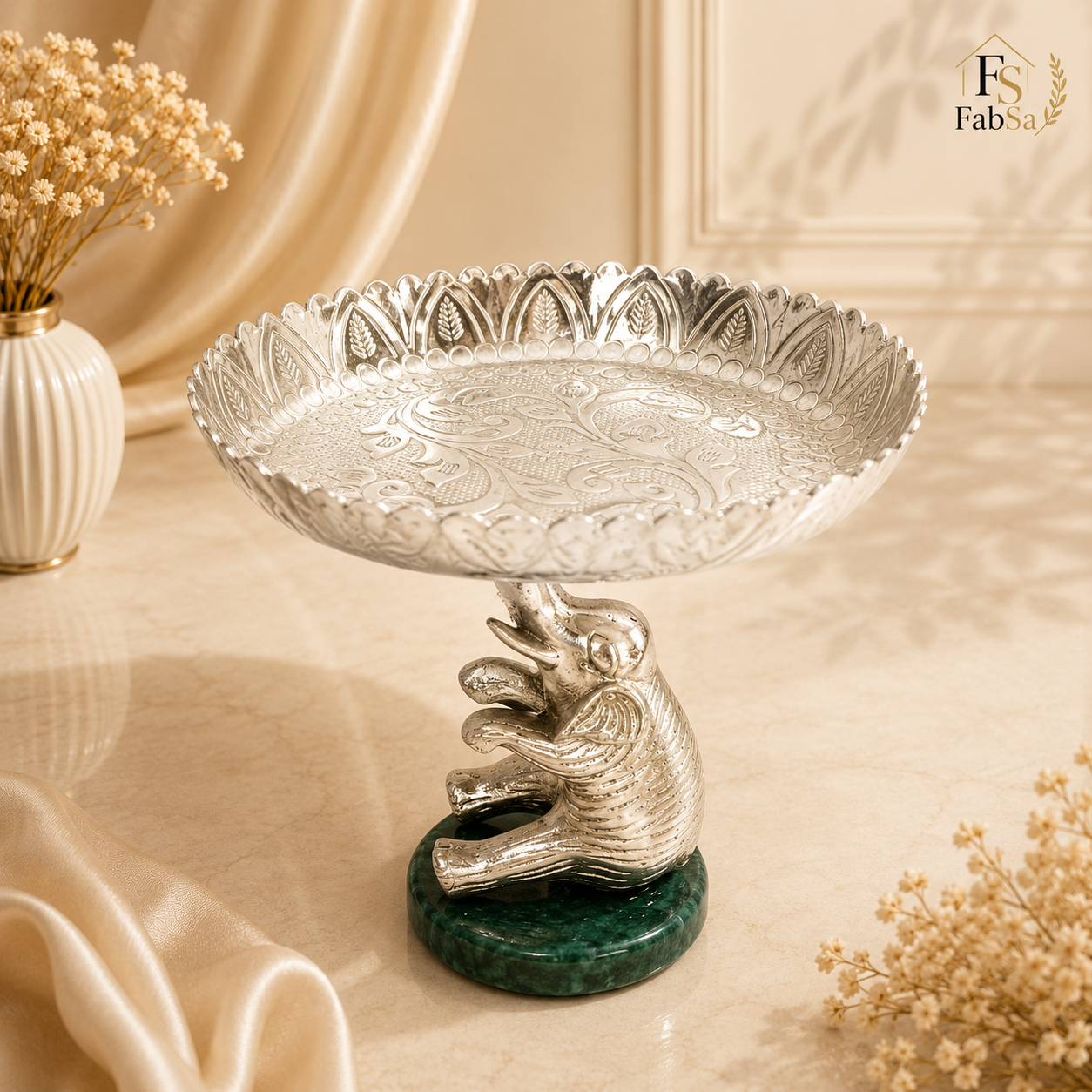 Silver Elephant Decorative Platter