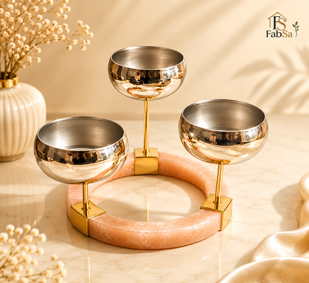 Marble & Stainless Steel Serving Bowl Set