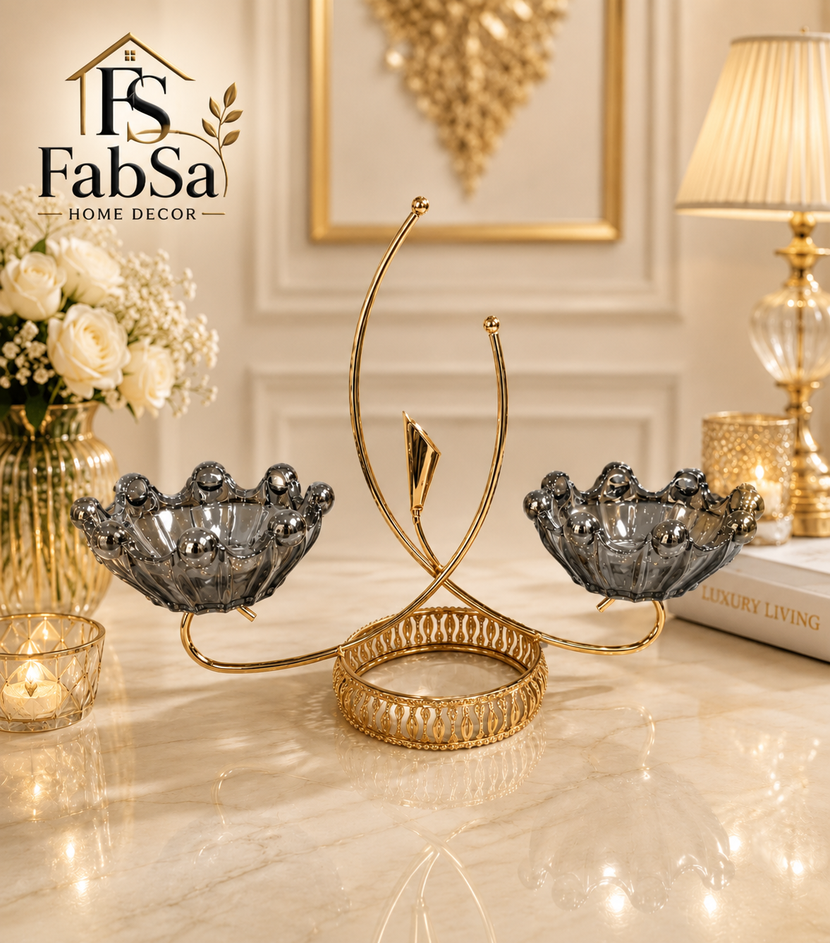 Luxury Crystal Double Bowl Centerpiece