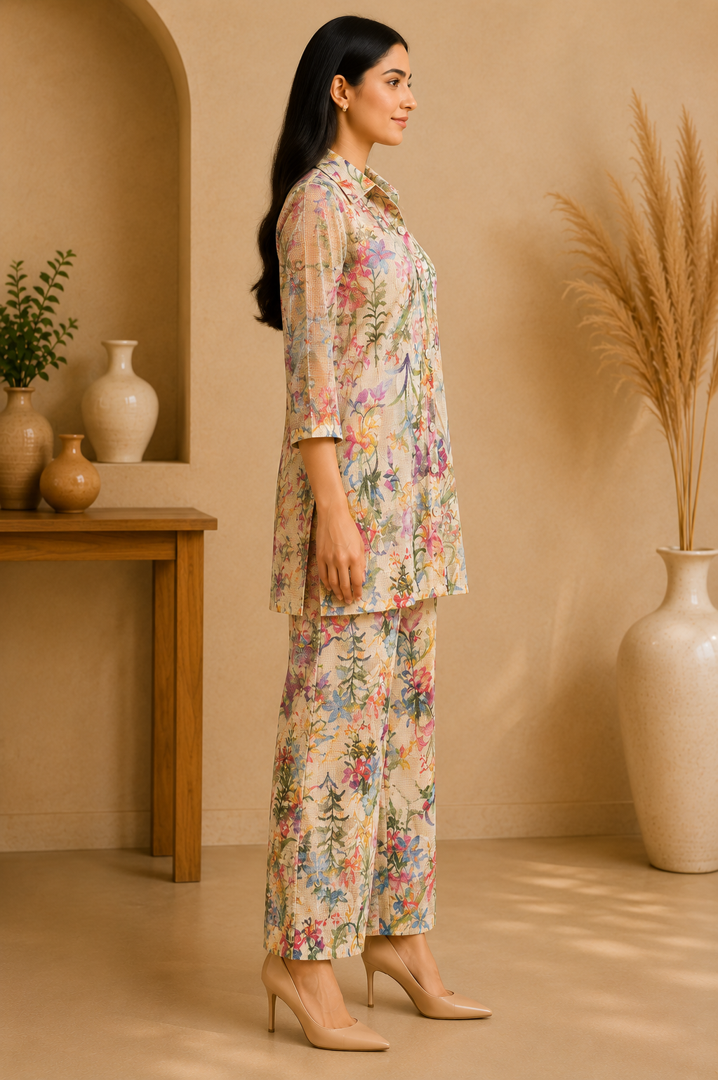 Erum's Gold Floral Print Co-ord Set