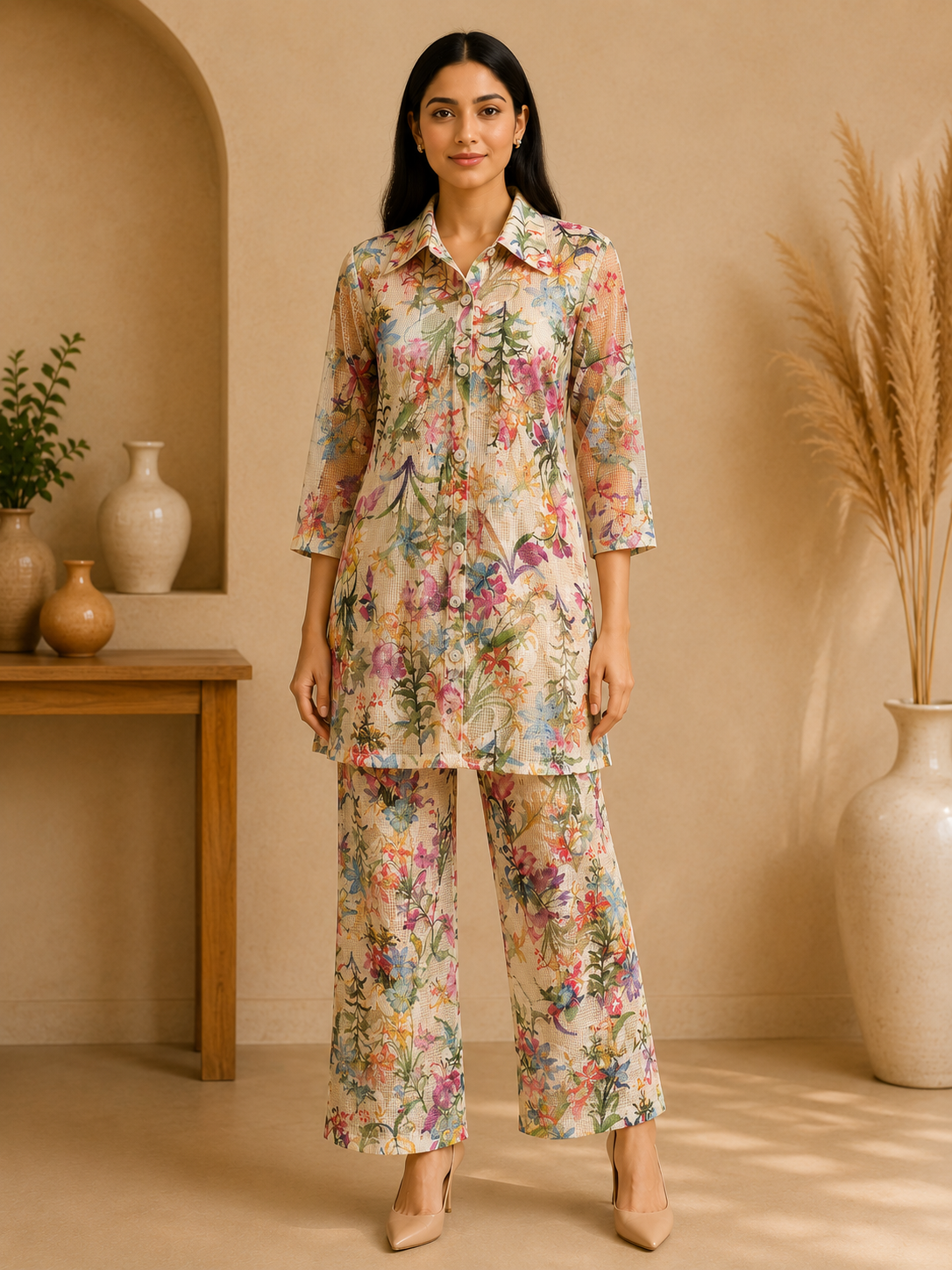 Erum's Gold Floral Print Co-ord Set