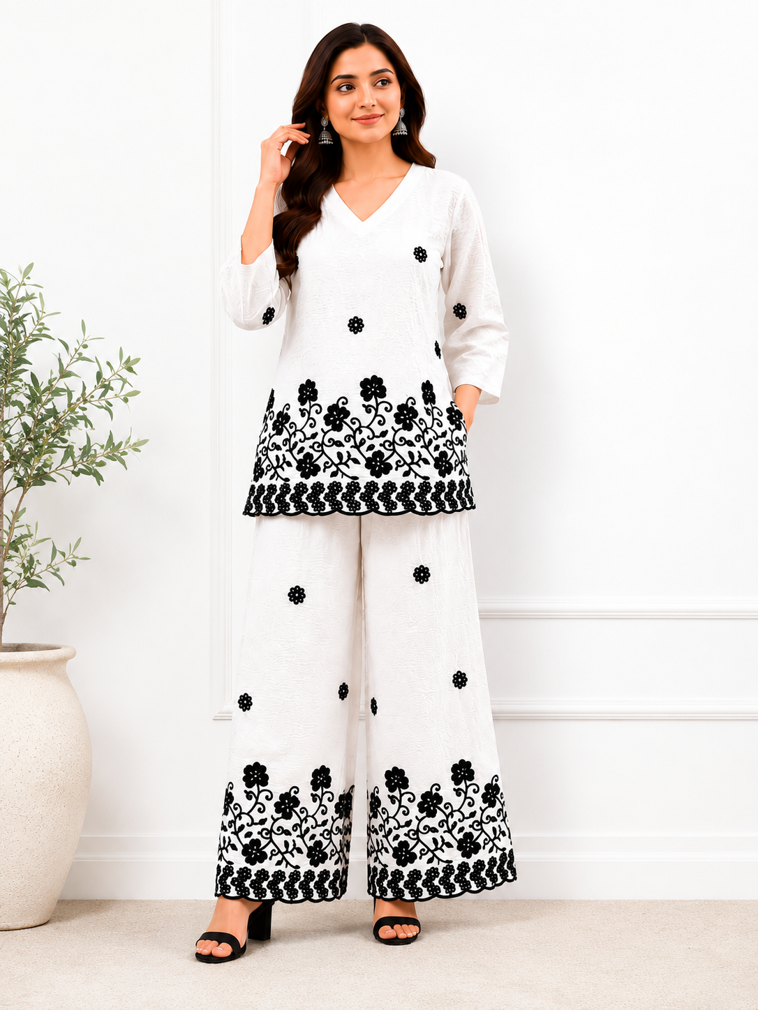 Erum's White Embroidered Co-Ord Set