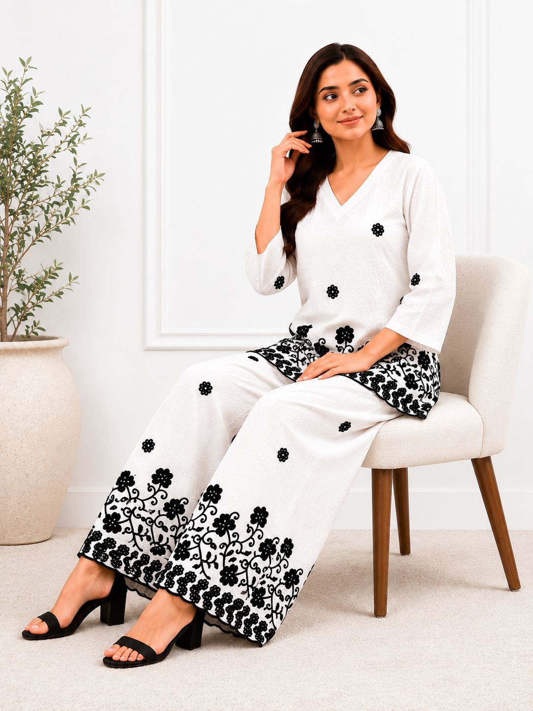 Erum's White Embroidered Co-Ord Set