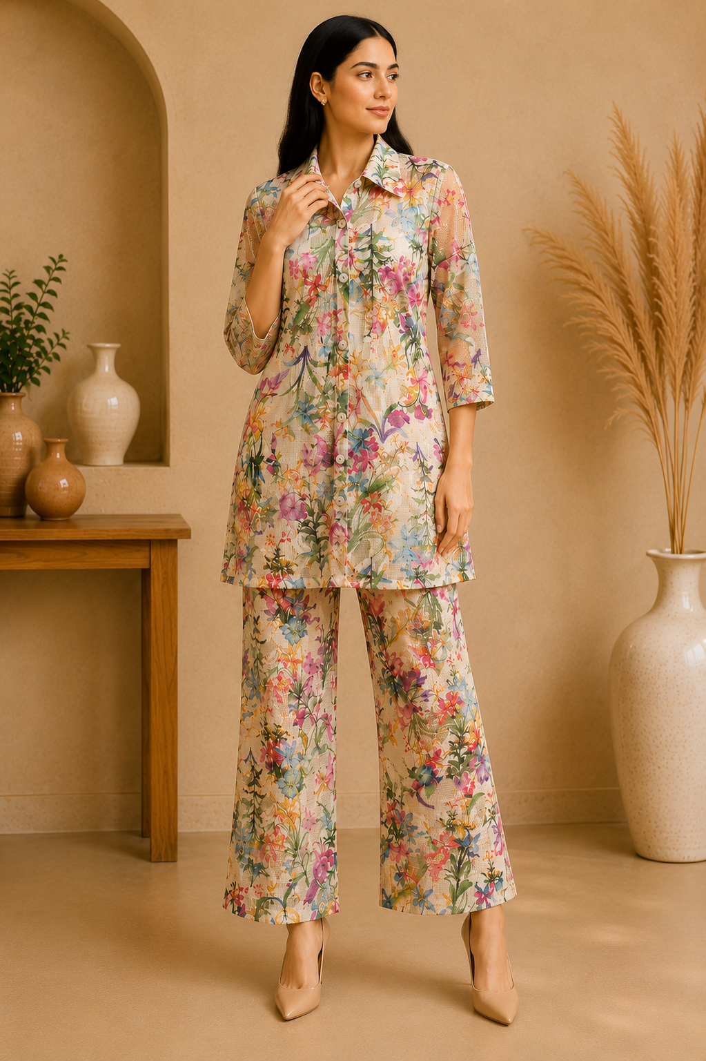 Erum's Gold Floral Print Co-ord Set