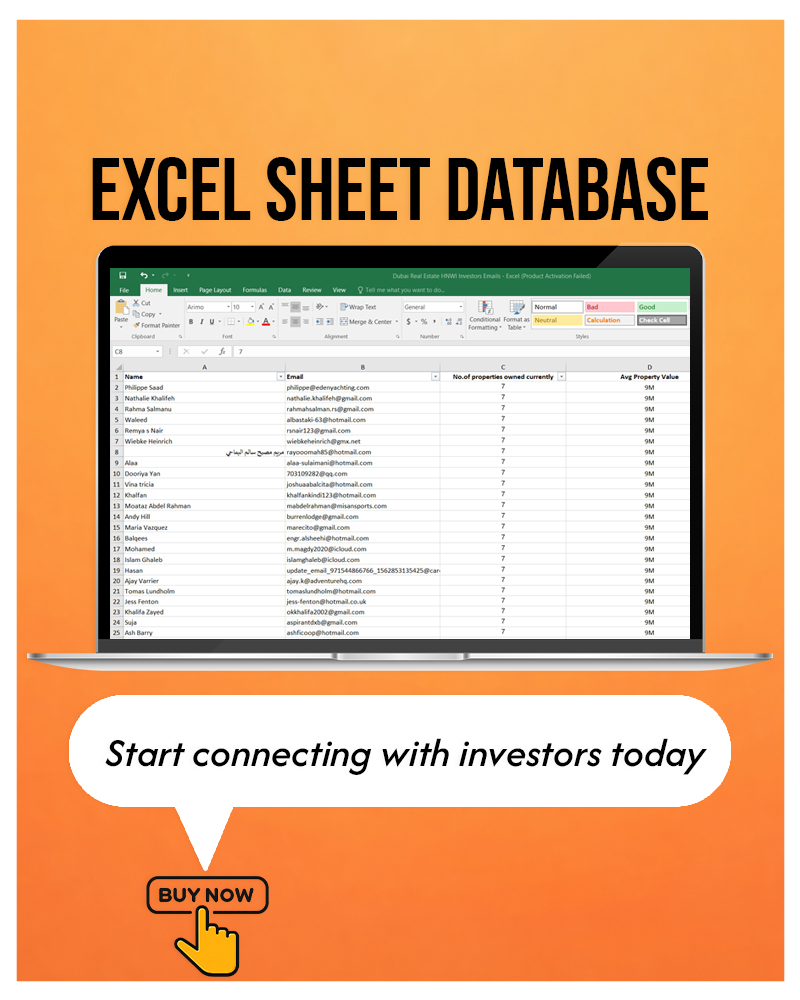 Dubai Real Estate Investor Emails | 145K+ HNWI Leads Database (Digital Download)