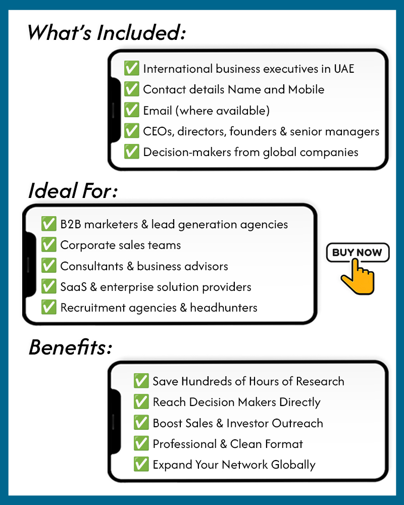 International Business Executives in UAE | CEOs & Directors Database | UAE Decision Makers Leads | Excel Download