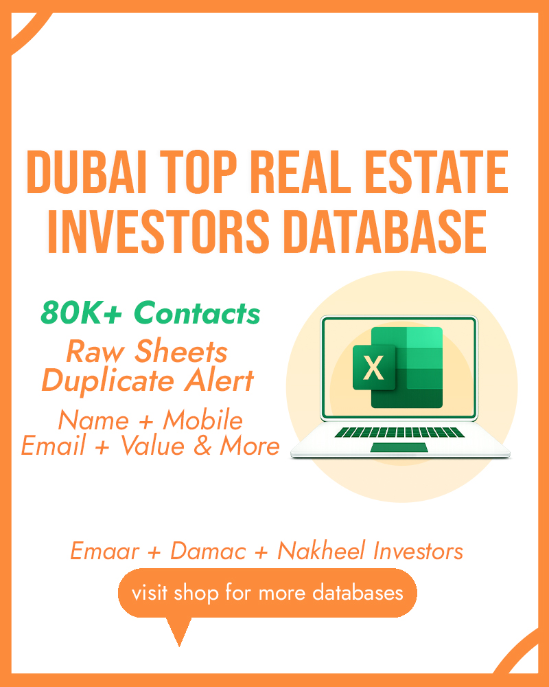Dubai Real Estate Investors List | UAE Property Leads | B2B Contacts Database Excel Download