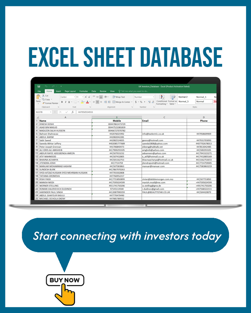 UK Investors Database | United Kingdom Investor Leads | Business & Real Estate Investors List | Excel Download