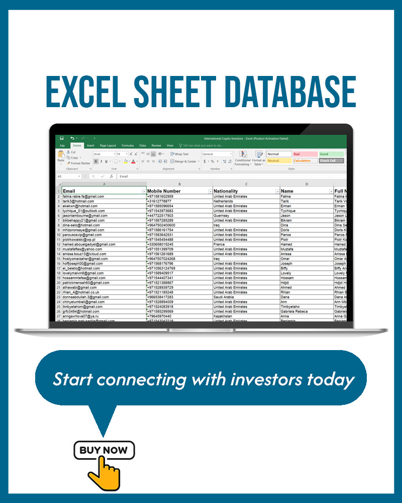 International Crypto Investors Database | Bitcoin, Blockchain, Web3 Leads (Excel)