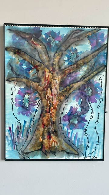 Watercolour Blue Blossom Tree