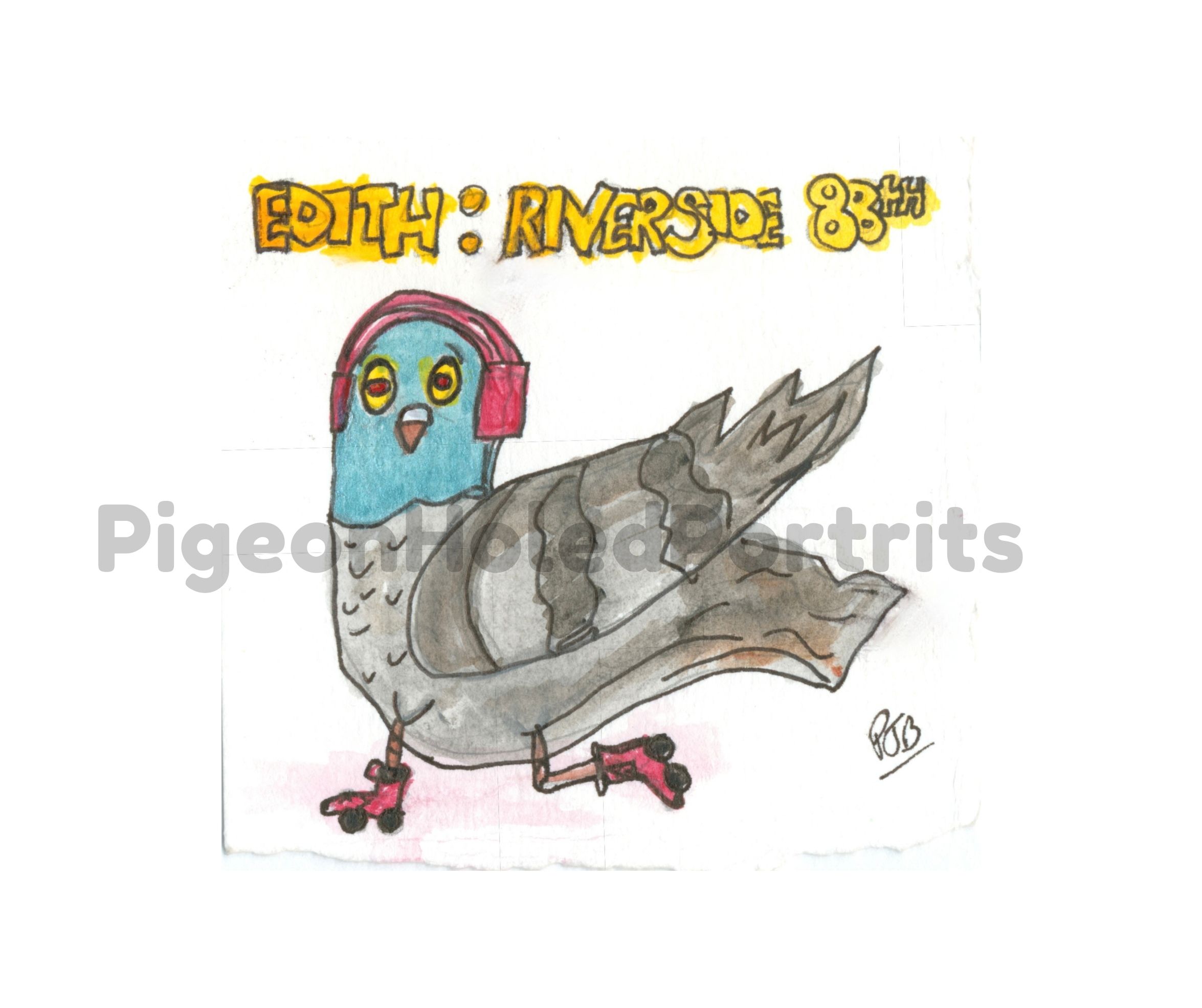 Edith Pigeon Skateboard Art Print edit me