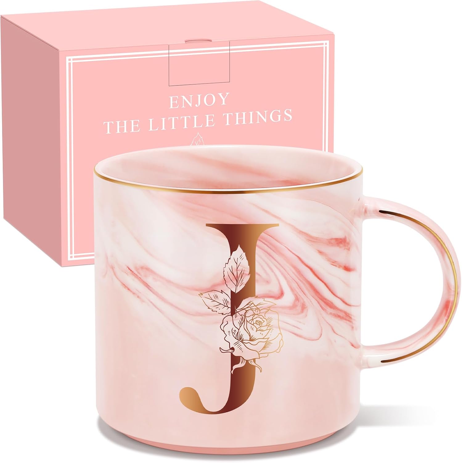 Pink Marble Monogram Mug - J