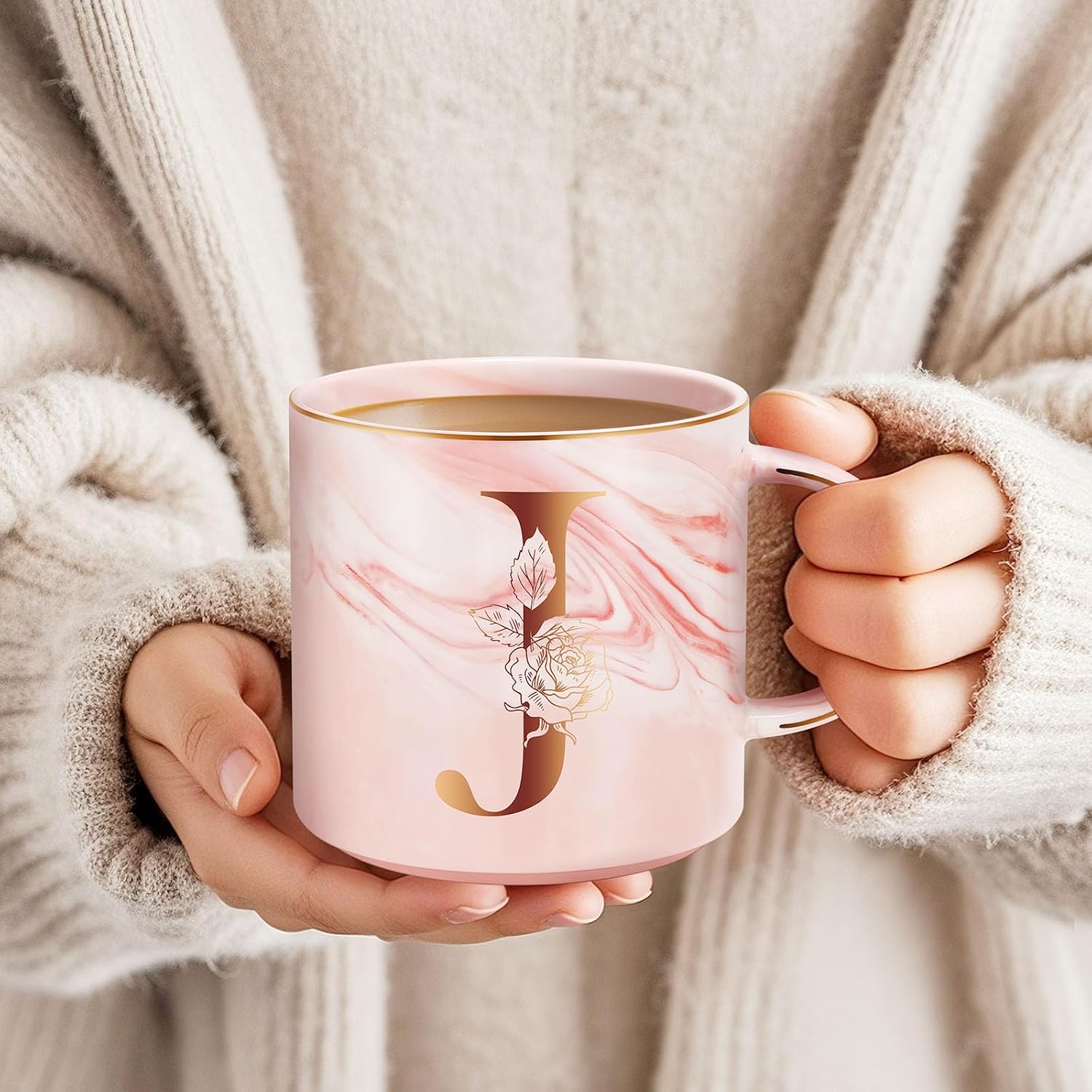 Pink Marble Monogram Mug - J