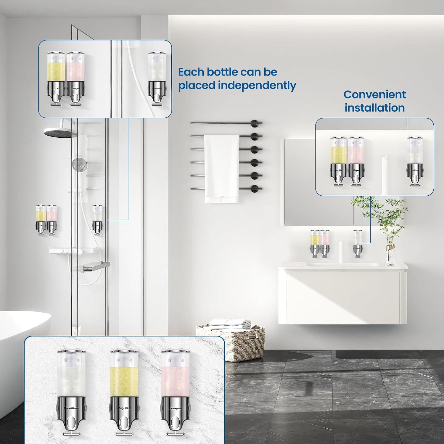 Wall-Mounted Triple Soap Dispenser