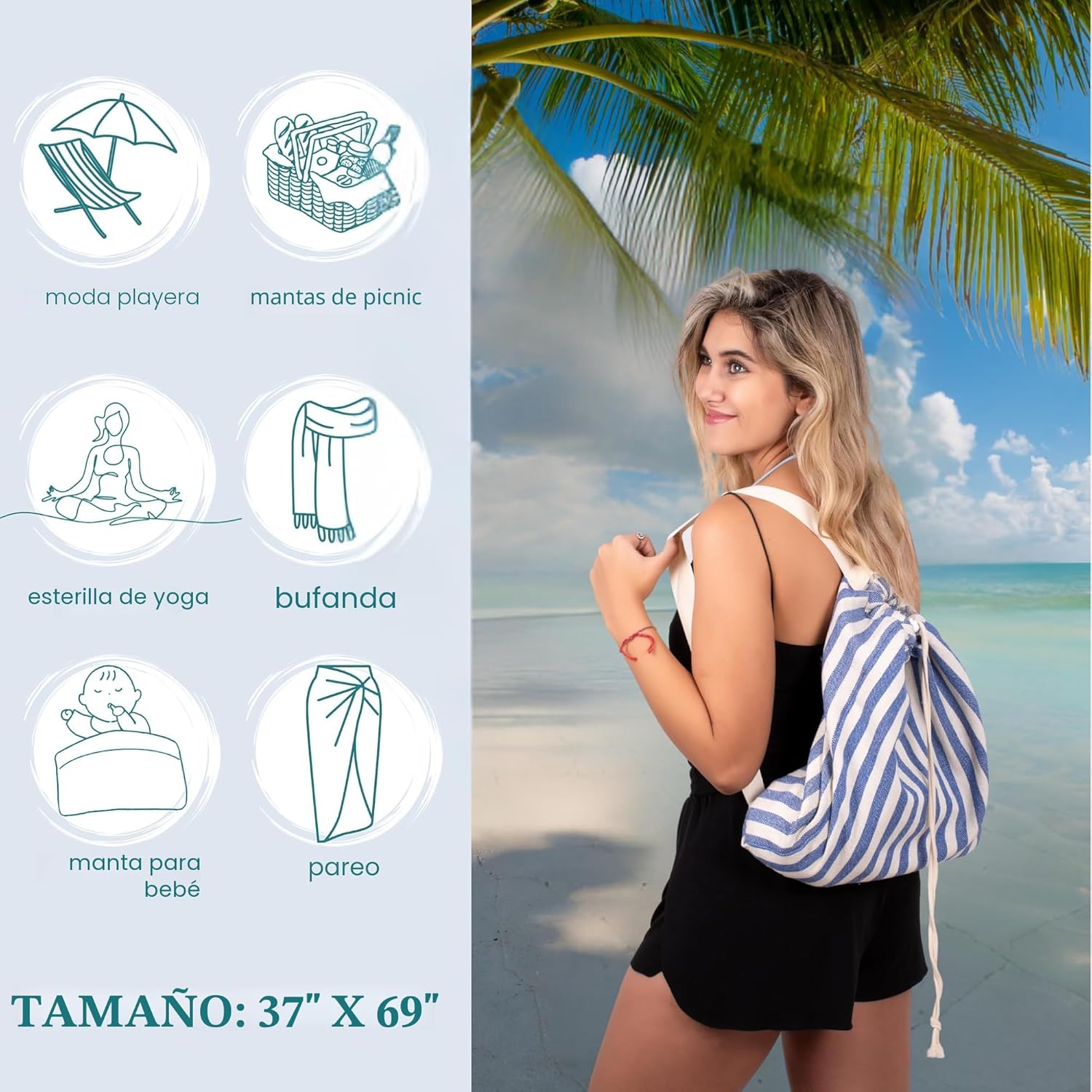 Striped Canvas Drawstring Backpack