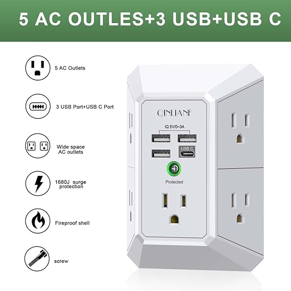 5 AC Outlets Surge Protector