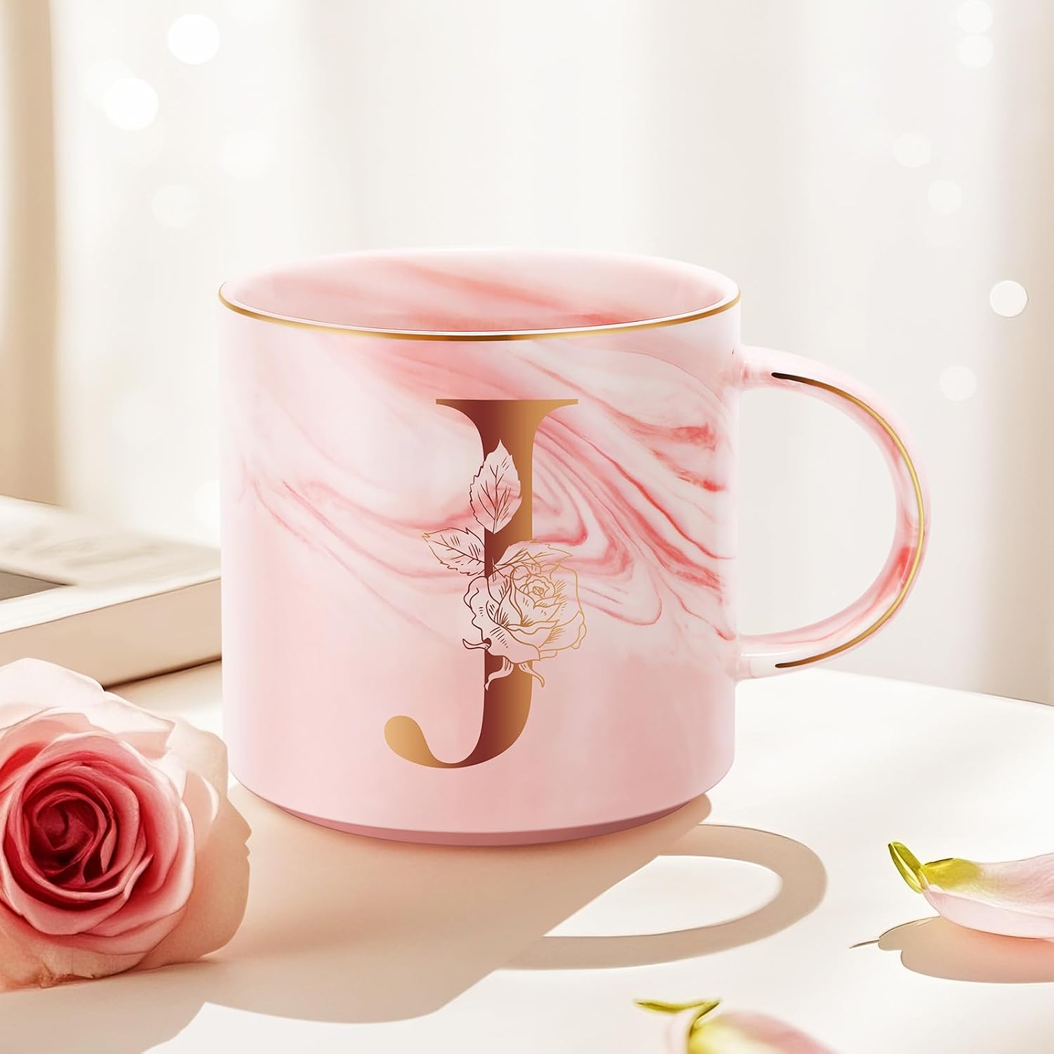 Pink Marble Monogram Mug - J