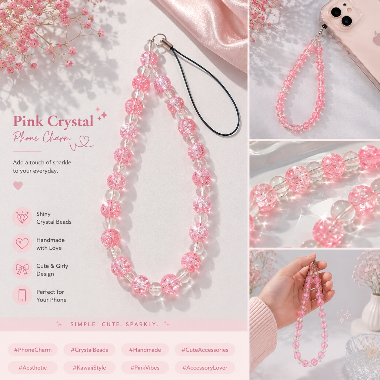 Pink Crystal Phone Charm