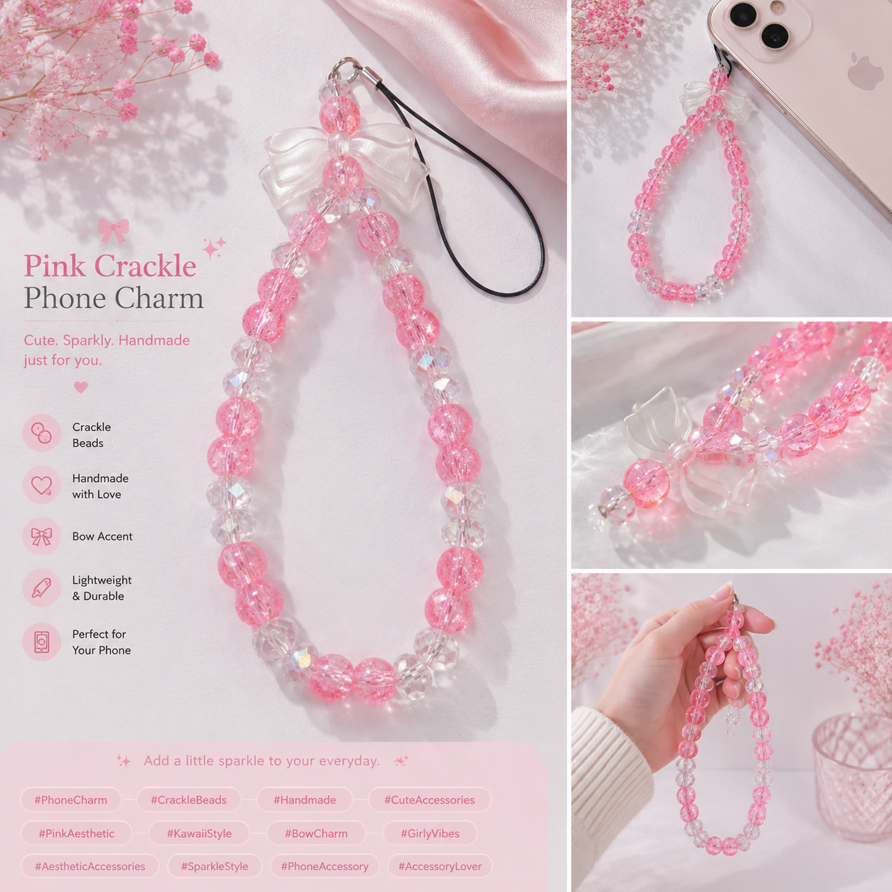 Pink Crackle Phone Charm