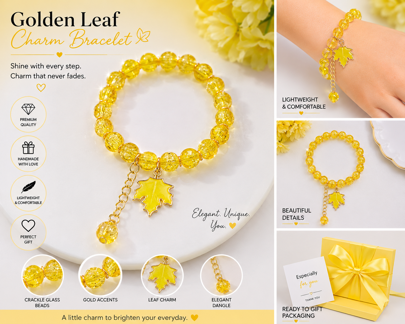 Golden Leaf Charm Bracelet