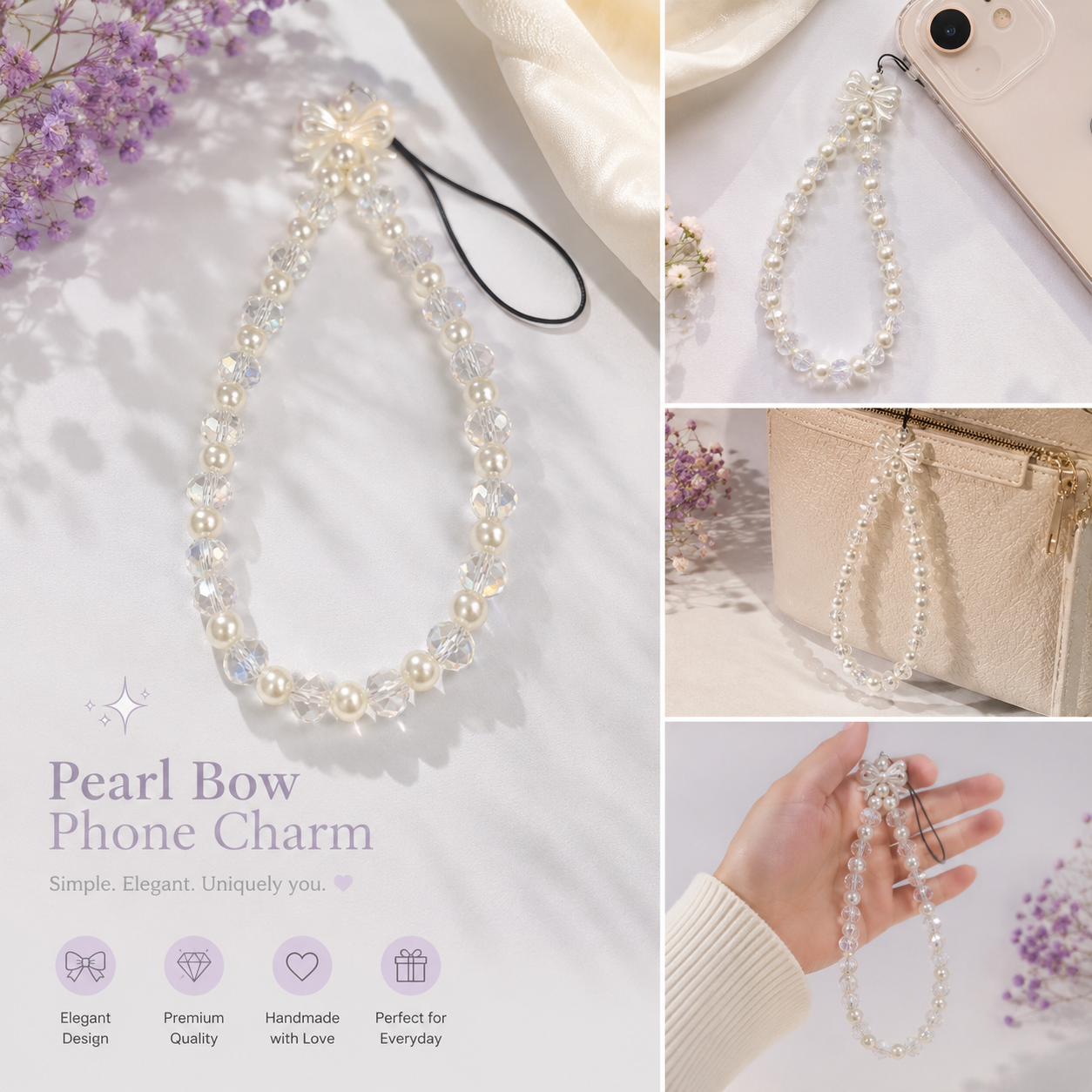 Pearl Bow Phone Charm